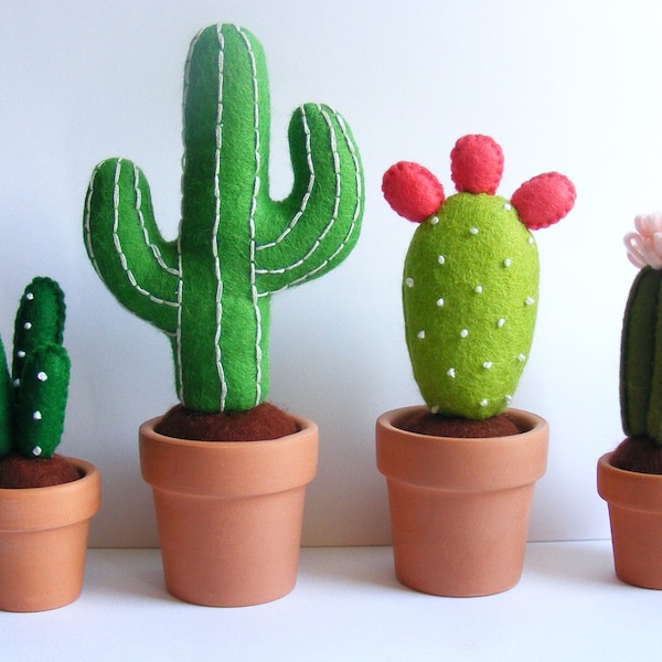 Felt PDF pattern - Felt cacti plants - easy sewing project, sewing pattern, DIY felt cactus, home decor, digital item, faux plant, handmade