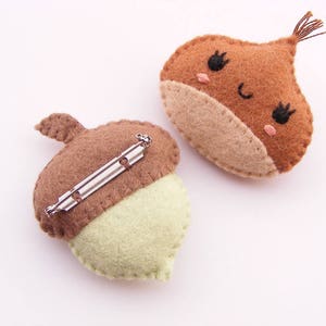 Felt PDF sewing pattern Acorn and Chestnut. Cute felt brooches, fall / autumn accessory, DIY sewing project image 3