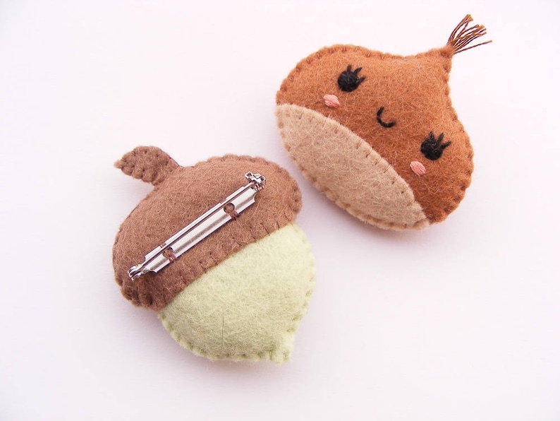 Felt PDF sewing pattern Acorn and Chestnut. Cute felt brooches, fall / autumn accessory, DIY sewing project image 3