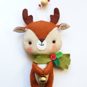 Felt PDF pattern - Cute Little Reindeer - Felt Christmas tree ornament, hand sewing DIY project, felt softie, digital item