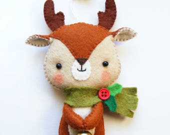Felt PDF pattern - Cute Little Reindeer - Felt Christmas tree ornament, hand sewing DIY project, felt softie, digital item