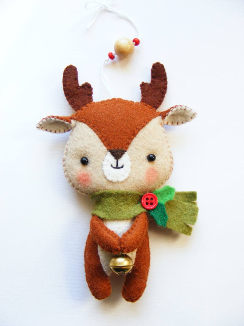 Felt PDF pattern Cute Little Reindeer Felt Christmas tree ornament, hand sewing DIY project, felt softie, digital item image 1