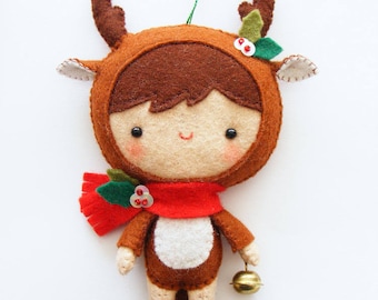 Felt PDF sewing pattern - Reindeer pixie - Felt softie, Christmas tree ornament, hand sewing DIY project, easy sewing pattern, pocket toy