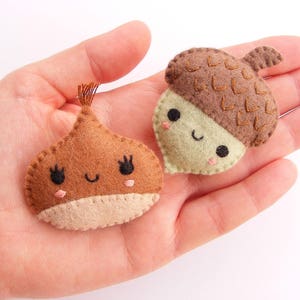 Felt PDF sewing pattern Acorn and Chestnut. Cute felt brooches, fall / autumn accessory, DIY sewing project image 2