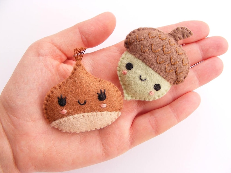 Felt PDF sewing pattern Acorn and Chestnut. Cute felt brooches, fall / autumn accessory, DIY sewing project image 2