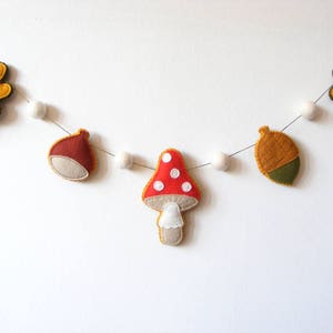 Felt PDF sewing pattern Felt autumn garland chestnut, acorn, mushroom and leaves ornaments. Digital item, fall/autumn decor image 1