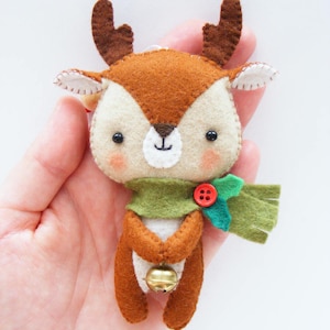 Felt PDF pattern Cute Little Reindeer Felt Christmas tree ornament, hand sewing DIY project, felt softie, digital item image 3