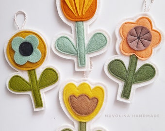 PDF sewing pattern - Retro flowers. Felt flowers, digital item, felt ornament, DIY spring decor