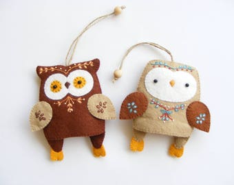 Felt PDF pattern - Owl keyring - Felt keyring, owl ornament, embroidered felt, felt softie, barn owl, eagle owl