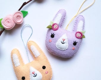 Felt PDF sewing pattern - Spring bunny ornament - felt Easter ornament, Easter tree, spring rabbit, digital item