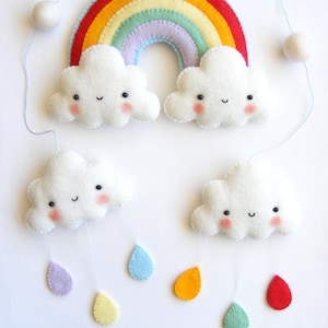 Felt PDF pattern -  Rainbow and clouds baby crib mobile - Felt mobile ornaments, easy sewing pattern, digital item