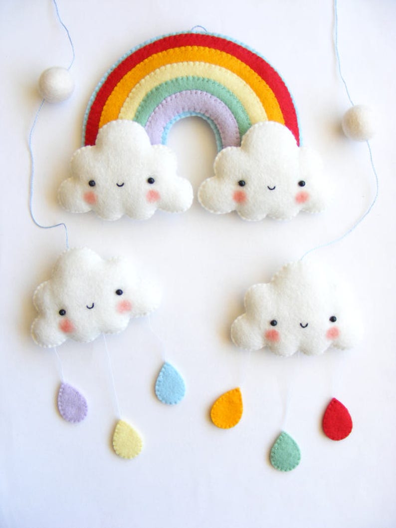 Felt PDF pattern Rainbow and clouds baby crib mobile Felt mobile ornaments, easy sewing pattern, digital item image 1