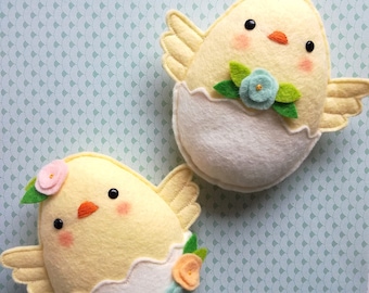 Patrón de costura PDF de fieltro - Pollitos de fieltro - Adorno de Pascua, patrón de costura fácil, decoración colgante DIY, primavera, pollo