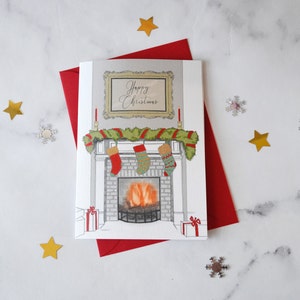 Goldstrumpf Kamin Frohe Weihnachten Karte