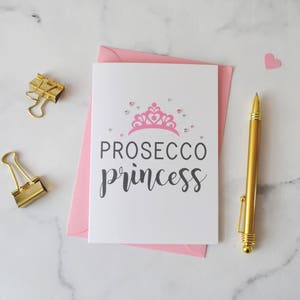 Cartão de aniversário da princesa Prosecco brilhante