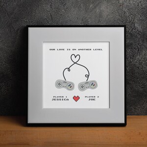 Personalised gamer couple print, gaming wall art, printable artwork, personalised anniversary gift, gaming couple, digital download