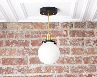 Semi Flush Fixture -  Globe Lamp - Modern Pendant Light - Gold Ceiling Light - Brass Pendant Light - Model No. 7929