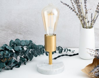 Lumière minimaliste - Petite lampe de table - Lampe de bureau LED Edison - Laiton - Noir - Nickel - Marbre - Lampe de table - Modèle n° 7941