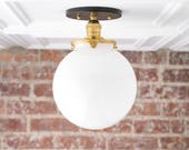 White Ball Light - Flush Mount Ceiling Light - Glass Pendant Globe - Semi Flush Light - Mid Century Globe - Model No. 1081