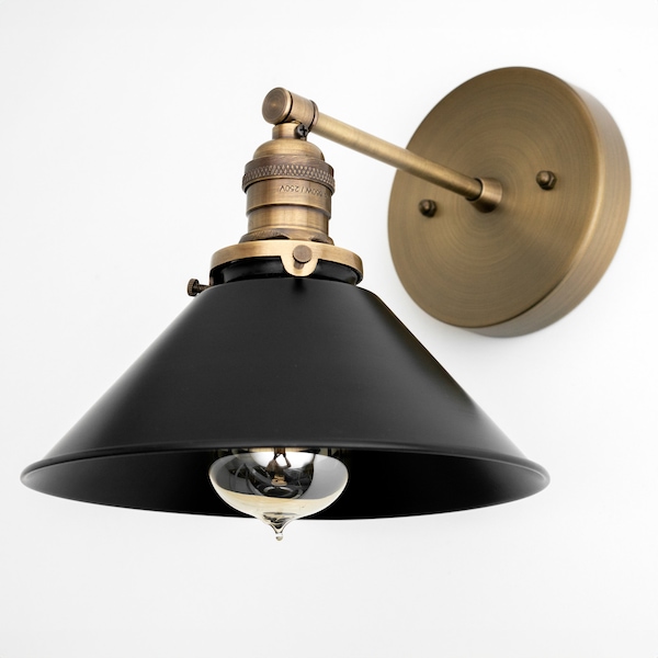 Brass Wall Fixture - Modern Sconces -  Industrial Lighting - Metal Shade - Wall Sconce Gold Black - Model No. 9442