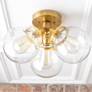 Edison Bulb Ceiling Lamp - Flush Mount - Mid Century Modern - Brass Ceiling Fixture - Globe Lamp - Model No. 0893