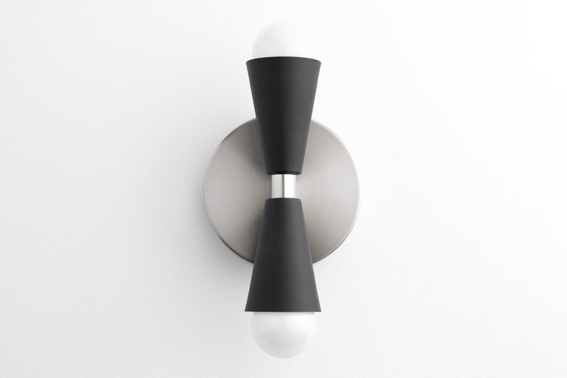 Black Gold Sconce Mid Century Wall Sconce Cone Wall Light Brass Wall Fixture Bowtie Sconce Model No. 4717 Brushed Nickel/Black