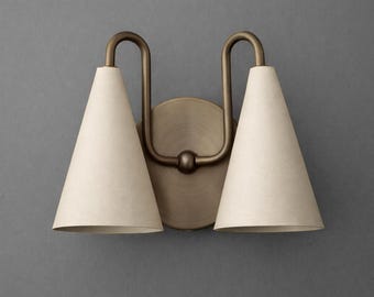 Sconce Light-Brass Wall Sconce-Double Wall Light-Cone Shade Lamp - Model No. 4375