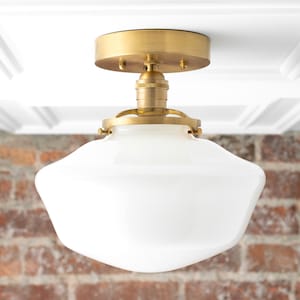 Schoolhouse Fixture Opal Ceiling Light Light Fixtures Mounted Lamp Mid Century Opal Glass Model No. 5754 image 8