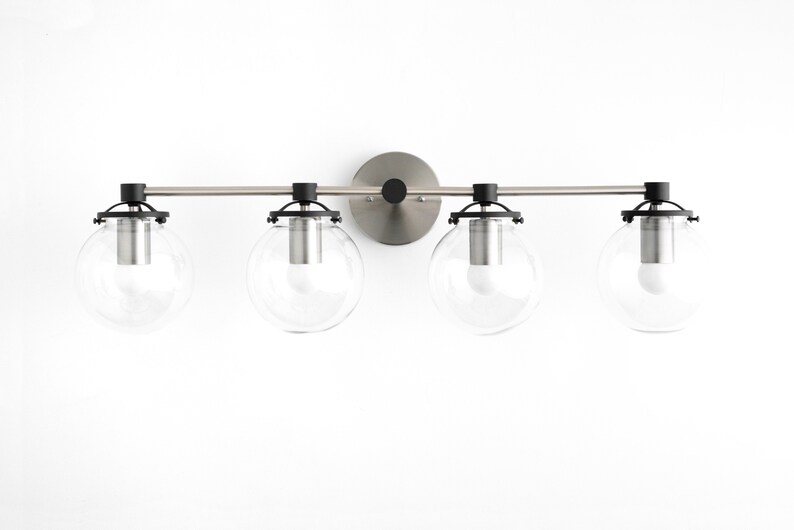 Modern Globe Vanity 4 Bulb Wall Light Clear Globe Long Etsy