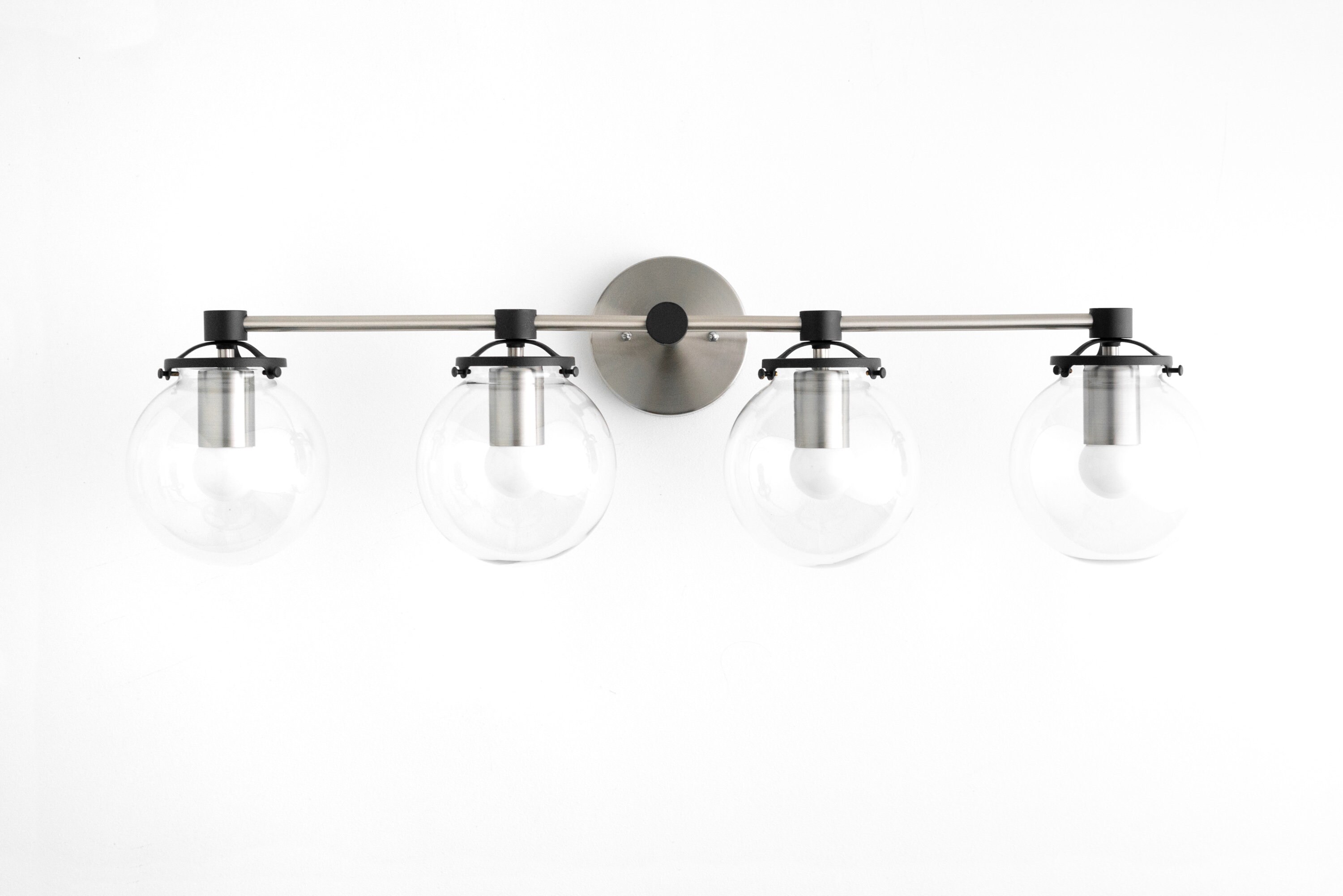 Modern Globe Vanity 4 Bulb Wall Light Clear Globe Long Vanity