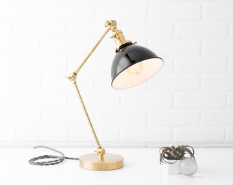 Black Shade - Edison Desk Lamp - Work From Home - Retro Lamp - Brass Reading Light - Model No. 9746