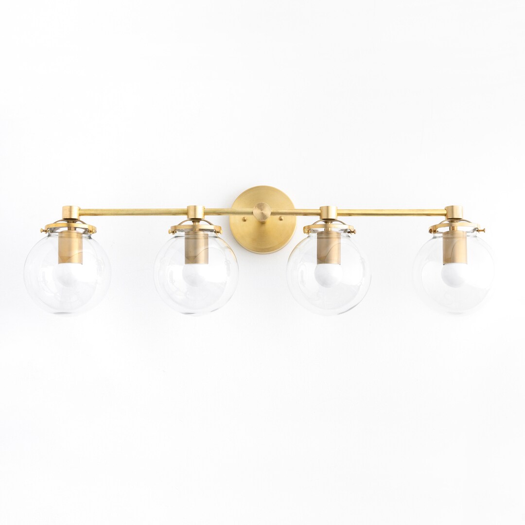 Modern Globe Vanity 4 Bulb Wall Light Clear Globe Long Etsy
