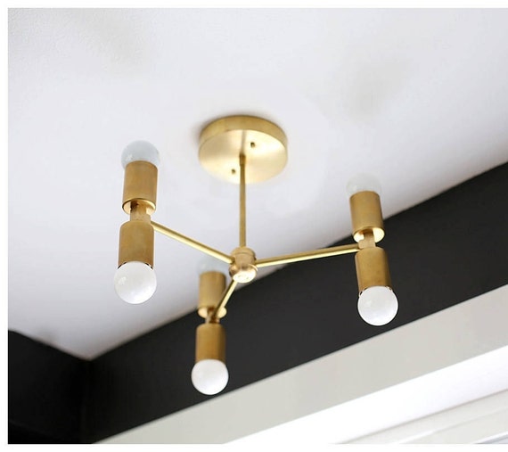 Minimal Chandelier Modern Ceiling Lighting Brass Ceiling Fixture Mid Century Light