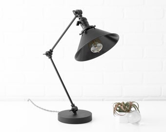 Black Desk Lamp - Edison Table Lamp - Black Shade Lamp - Adjustable Table Light - Farmhouse Lamp - Model No. 7171