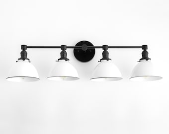 Four Light Vanity - Light Vanity - White Shade Vanity - Farmhouse Vanity - Bathroom Lighting - Industrial Lighting - Model No. 5355