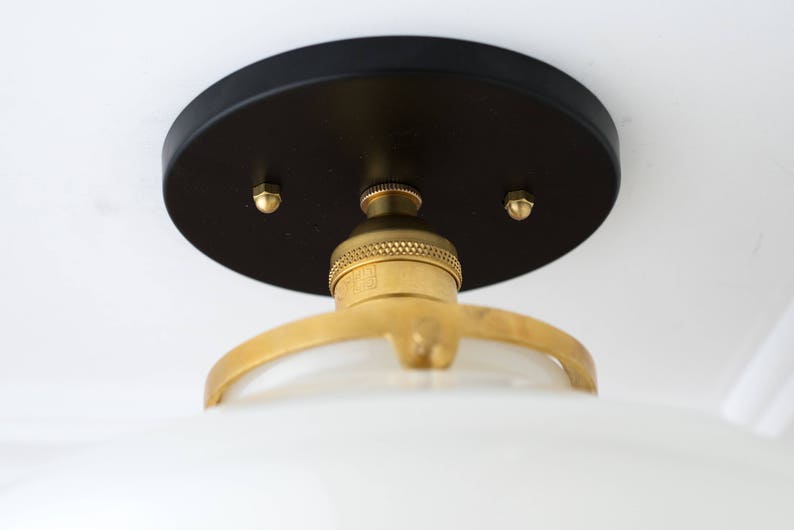 Schoolhouse Fixture Opal Ceiling Light Light Fixtures Mounted Lamp Mid Century Opal Glass Model No. 5754 image 6