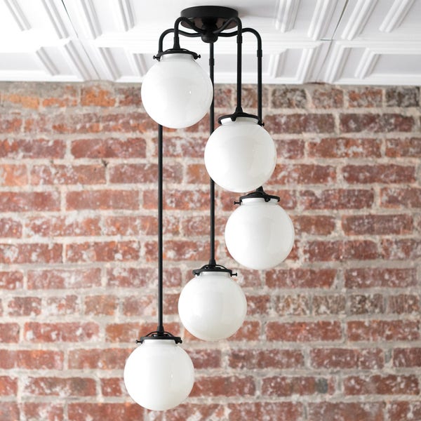 Black Chandelier - Globe Light - Hanging Ceiling Lights - Entryway Fixture - Matte Black - Opal - Model No. 1809