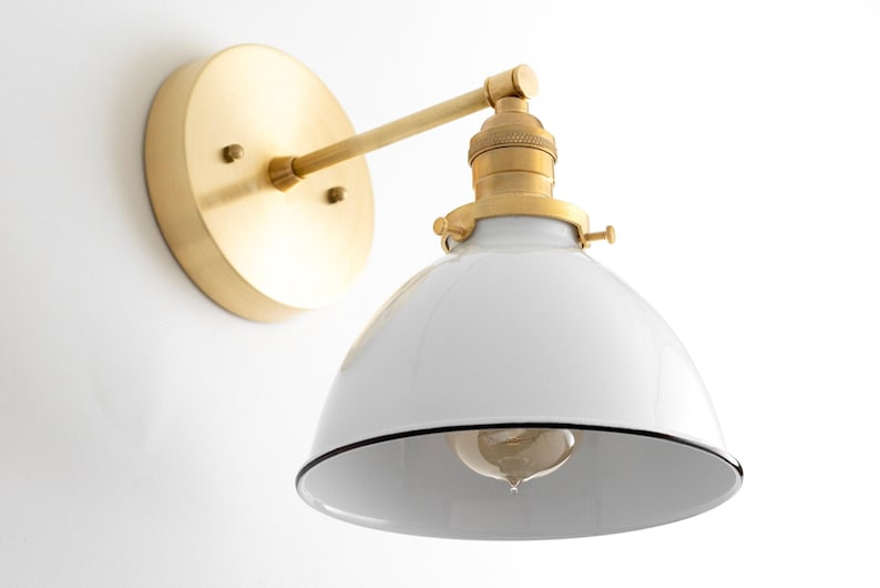 Industrial Wall Sconce - Bathroom Lighting - White Metal Shade Lamp - Vanity Wall Lights - Industrial Chic - Model No. 7026 imagem 6