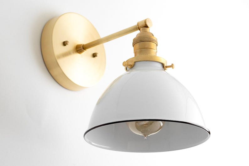Brushed Nickel Sconce - Industrial Sconce - White Wall Light - White Nickel Light - Modern Sconce - White Bucket Light - Model No. 7026 image 6