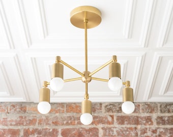 Modern Chandeliers - Industrial Hanging Light - Brass Ceiling Lamp - Industrial Chic Lamp - Model No. 8915