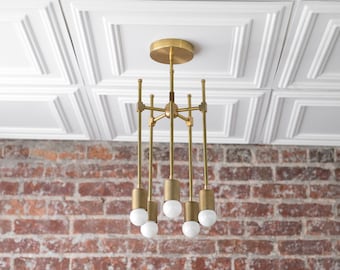 Gold Chandelier - Modern Brass Lights - Mid Century Lamp - Sputnik - Hallway Lighting - Light Fixture - Model No. 0715