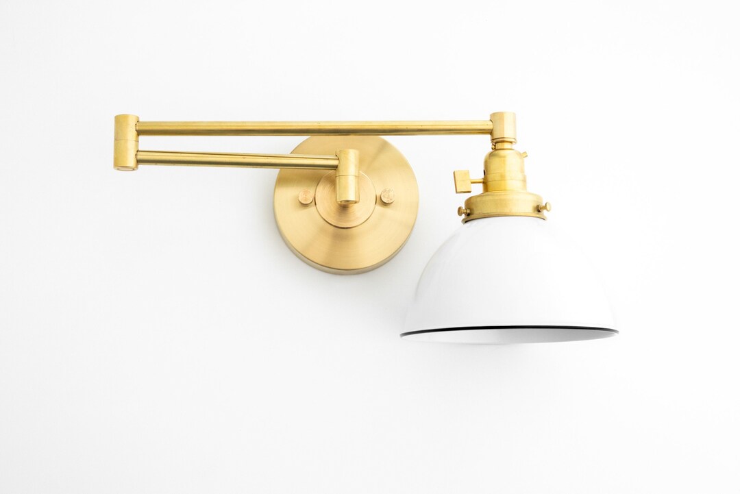 White Shade Sconce Brass Wall Light Plug in or Hardwire Etsy