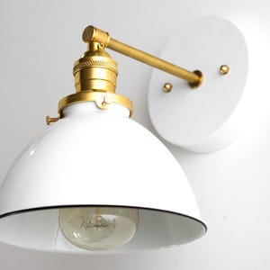 Industrial Wall Sconce - Bathroom Lighting - White Metal Shade Lamp - Vanity Wall Lights - Industrial Chic - Model No. 7026 imagem 4