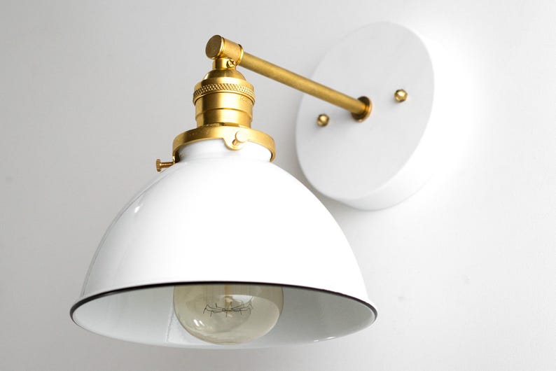 Industrial Wall Sconce - Bathroom Lighting - White Metal Shade Lamp - Vanity Wall Lights - Industrial Chic - Model No. 7026 imagem 4