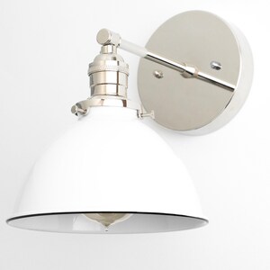 Industrial Wall Sconce - Bathroom Lighting - White Metal Shade Lamp - Vanity Wall Lights - Industrial Chic - Model No. 7026 imagem 9