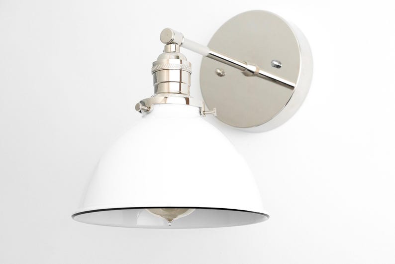 Industrial Wall Sconce - Bathroom Lighting - White Metal Shade Lamp - Vanity Wall Lights - Industrial Chic - Model No. 7026 imagem 9
