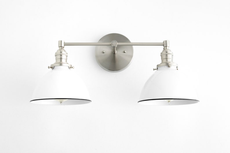 White Vanity Light Nickel Light Fixture Farmhouse Vanity Etsy