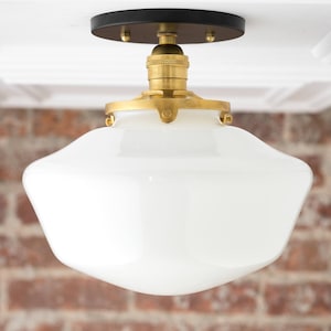 Schoolhouse Fixture Opal Ceiling Light Light Fixtures Mounted Lamp Mid Century Opal Glass Model No. 5754 image 1