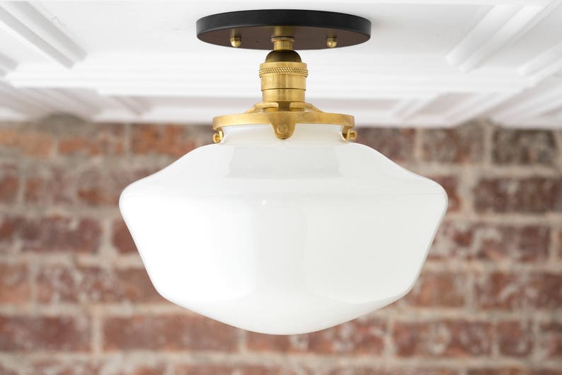 Schoolhouse Fixture Opal Ceiling Light Light Fixtures Mounted Lamp Mid Century Opal Glass Model No. 5754 image 1