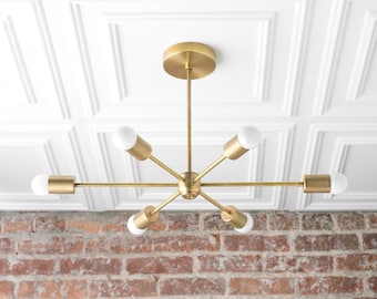 Chandelier Modern Brass - Geometric Ceiling Light  - Mid Century Hanging Light - Industrial Chic Lamp - Model No. 9414